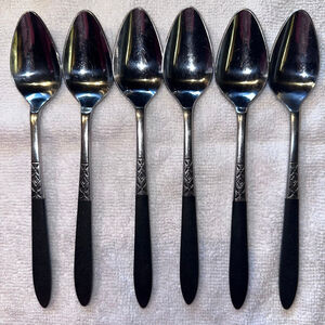 Vintage EKCO Eterna Stainless Canoe Muffin TeaSpoons Lot 6 EKS37 Japan MCM
